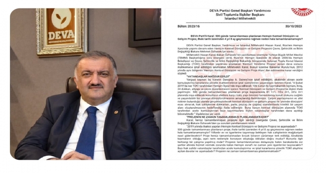 Milletvekili Karal'dan Bakan Özhaseki'ye Hemşin Sorusu